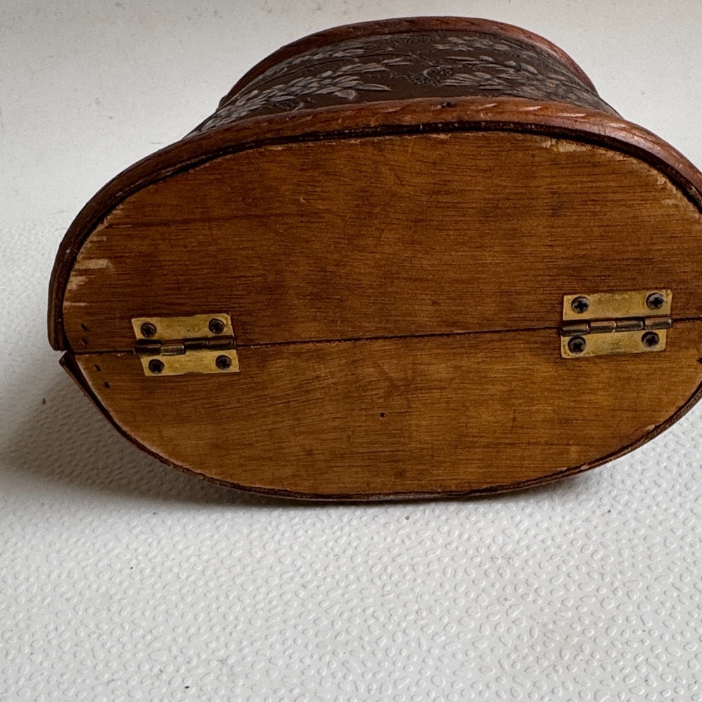 Brown Floral Embossed Mini Handbag with Beaded Handle - Picture 5 of 8